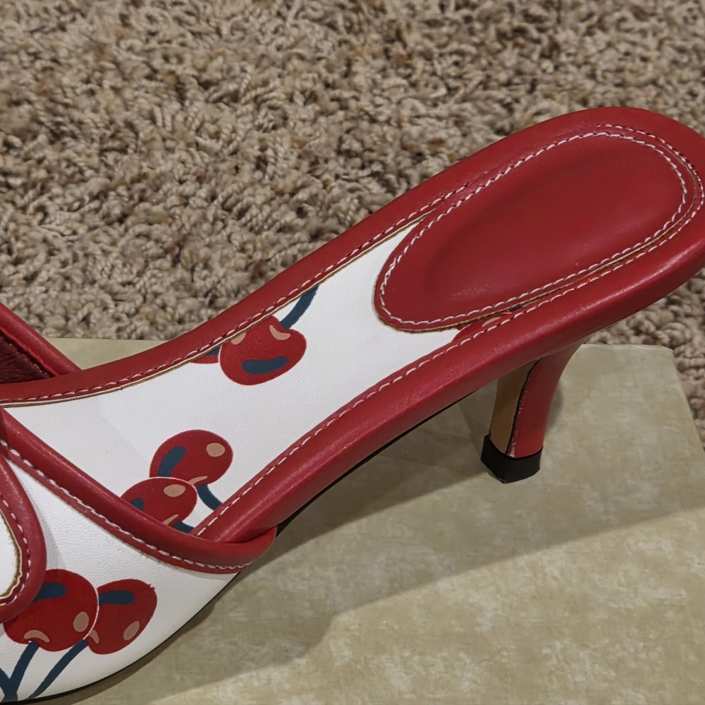 NWT Cherry Kitten Heel Sandals. Womens Size 8. Heel height is 2.3 inches. - Picture 7 of 16